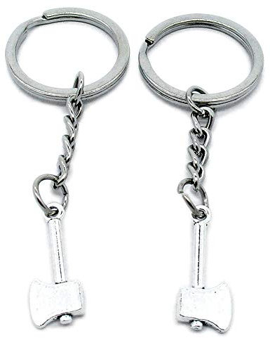 100 Pieces Antique Silver Tone Keychain Keyring Keytag AA4615 Axe Hatchet Key Chain Ring Tag Jewelry Making Charms