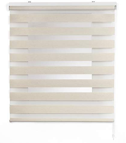 Estores Noche y Dia de Calidad con Doble Tejido Elegantes Estor Enrollable Noche y día para Ventanas de Interior y Puertas. Estores enrollables persianas y Cortinas STORESDECO Lino 120 x 250 cm