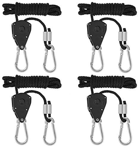 Seil Ratsche Verstellbarer Aufhängen Seilaufhänger Seilratsche für Pflanzenlampe Wachsen Licht Zimmerpflanzen 1/8 Zoll 150lb Kapazität 2 Paar Schwarz