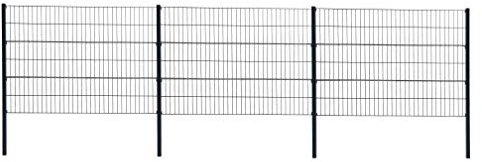 ESTEXO Doppelstabmattenzaun Gitterzaun Drahtgitter Garten-Zaun Stabmattenzaun Pfosten Zaunset Komplett-Set Erweiterungs-Set oder einzelne Pfosten oder Eckpfosten (RAL 7016 / Komplett-Set 120 cm)