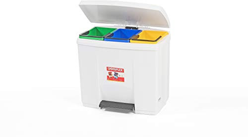 Contenedor de Reciclaje para Hogar, 3 Divisores Retirables, Tamaño Adecuado, Materiales de Plástico Polipropileno Resistentes/Duraderos, Color Blanca - Domplex, 782/3BR