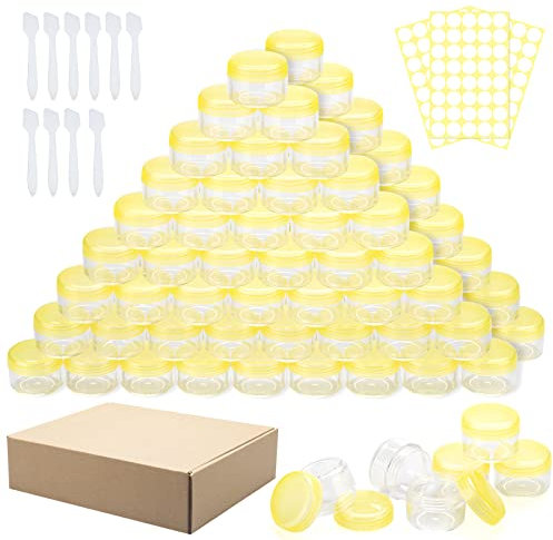100 Pièces de Récipient Cosmétique de 5 ML Vide -Pot de Voyage en Plastique Rond Jaune Peuvent être Utilisées pour Le Baume à Lèvres, La Lotion, La Crème, Les Pilules