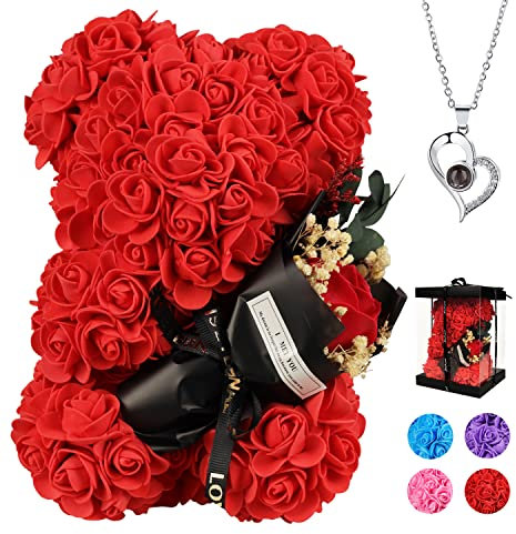 Valentinstagsgeschenk für sie Künstlicher Rosenbär, symbolisiert die ewige Liebe, geeignet als Valentinstagsgeschenk für Freundinnen, Liebhaber, Mütter und Geburtstagsgeschenke (Rot)