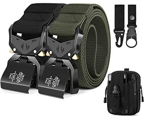 Leskyair 2er Herren Taktischer Gürtel 1,5-Zoll-Hochleistungsgürtel, Nylon Schnellverschluss-Metallschnalle, Geschenk mit taktischem Molle-Beutel und Haken (Schwarz + Grün)