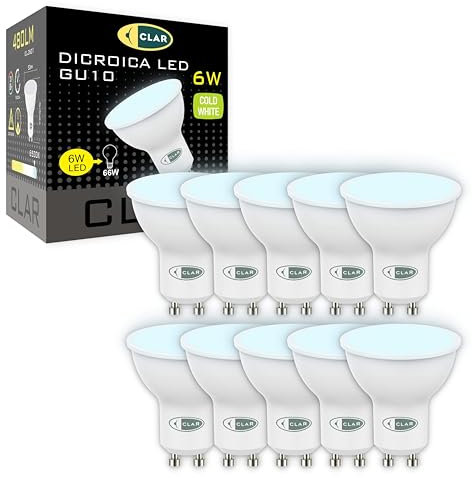 CLAR - Bombilla LED GU10 6W, Ojos de Buey, Luz Fría (Pack 10)