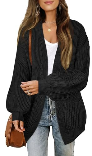 MEROKEETY Long Sleeve Oversized Cardigan Sweaters for Women Black M