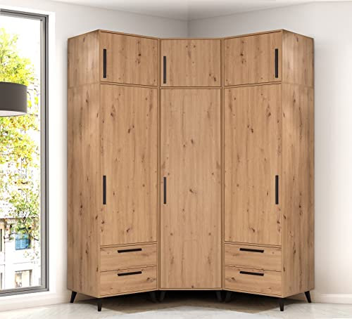 Marmex Garderobe Set Arti 6 Flurgarderoben Set Kleiderstange Schrank Kinderzimmer Schlafzimmerschrank Eckschrank Regalsystem Kleiderschrank Schubladen Kleiderschrank auf Beinen 155x155x240 cm