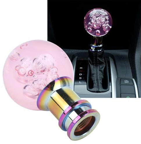 Rankomu Auto Schaltknauf Pink Crystal Bubble, Automatik Schaltgetriebe Auto Universal Schaltknaufkopf, Mit 8mm/10mm/12mm 3-Gewinde Adaptern, Für Pkw, Suv, Lkw (Rosa)