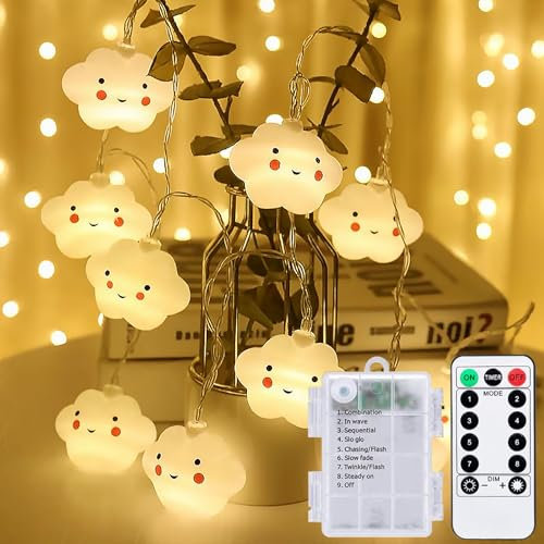 Meision Lichterkette Wolken Kinderzimmer Lichterkette Batterie Innen mit Timer & Fernbedienung, 3 Meters, 8 Modi, 20LEDs, Dekorative Lichter für Schlafzimmer, Hochzeit, Weihnachts