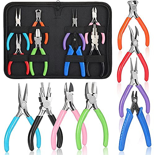 Oewnvmd Set di 8 attrezzi per gioielli, pinze, pinze rotonde, pinze da forno in nylon per gioielli fai da te