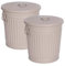 Jinfa 2 juegos de cubos de basura de diseño retro con tapa | Beige | Ø 21,5 cm, altura 21,5 cm, 7 litros