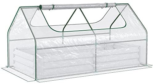 Outsunny Cama elevada de jardín con Invernadero, Maceta de Acero con Cubierta de plástico, Ventana Enrollable, Doble Uso para Flores, Verduras, Frutas y Hierbas, 185 x 95 x 92 cm, Transparente