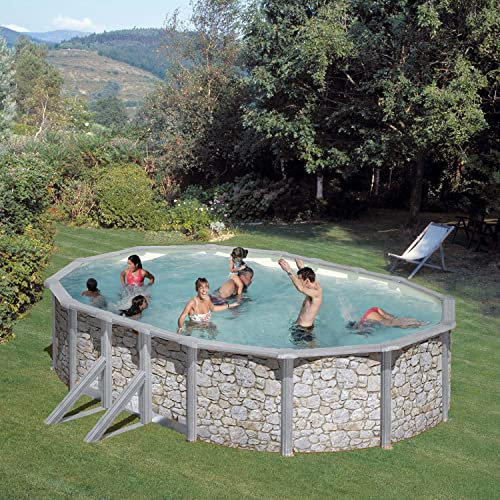 Paradies Pool® Gre Giant oval 375x730x120cm (Ø x H), Komplettset,Stahlwandbecken Stein, Poolplane in blau 0,4mm, Handlauf extra breit, inkl. Skimmer-Set und Leiter, Swimmingpool, Menge: 1 Stück