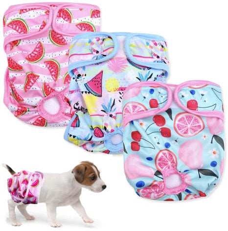 3PCS Female Pet Dog Cat Nappies Set,Washable Sanitary Wraps Panties for Puppy Reusable Nappies Super Absorbent Diapers for Small Medium Large Incontinence Dog