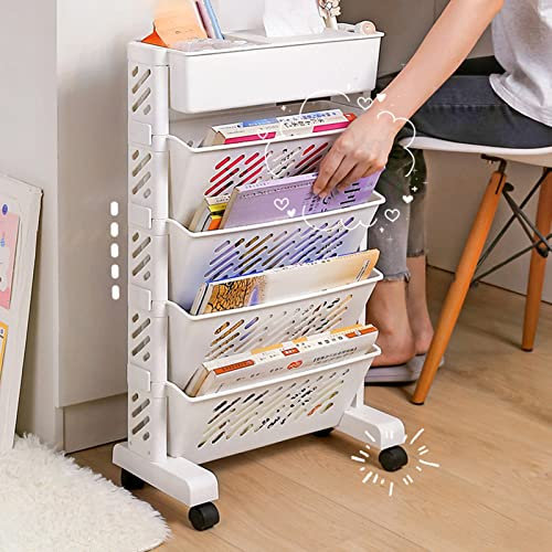 AMONIDA Bewegliches Bücherregal, Stabile Struktur aus Kunststoff, Drehbares, Praktisches, Rollendes Organisationsregal mit Großer Kapazität für das Büro (5 Schicht)