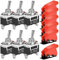 GUUZI 6 Pack Interruptor de Palanca Basculante para Trabajo Pesado 12V-24V-48V-110V/10A, 220V-230V/6A, SPST 2Pin Interruptor de ON/Off Barra de Metal con Cubierta de Seguridad para Aviones Roja