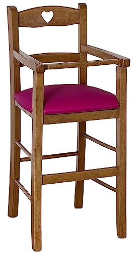 Hochstuhl aus hellem Nussbaum mit lila Kunstleder