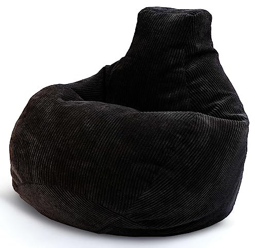 Green Bean® Sitzsack mit Rückenlehne 80x80x90cm - Gaming Chair mit 230L Füllung Cordstoff - Bean Bag Bodenkissen Lounge Sitzhocker Relax-Sessel Gamer Gamingstuhl Schwarz