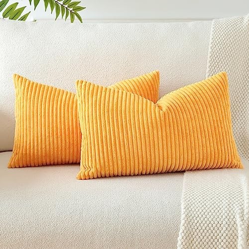 JOTOM 2er Set Cord Kissenbezüge Kissenhülle Dekorative Zierkissen Sofakissen Couchkissen Dekokissen Kissenbezug Deko Kissenhülle für Sofa Wohnzimmer 40x60cm Orange Gelb