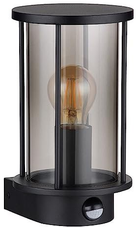 GLOBO Wandleuchte Außenlampe Fassadenleuchte Bewegungsmelder Glas Rauch Edelstahl Gartenleuchte, 1x E27, HxB in cm: 25,2x14,3