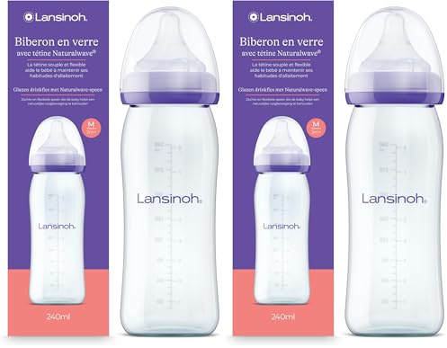 Lansinoh Glas Babyflasche mit NaturalWave Sauger Gr. M, 240 ml (Packung mit 2)