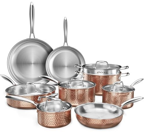 imarku Ensemble de casseroles et poêles 14 pièces - Or rose