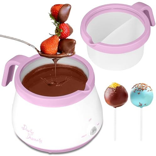 Party Desserts Olla eléctrica para derretir chocolate con 2 ollas de silicona, 2.5 tazas (rosa)