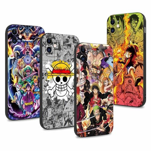PBNDJVG 4 Stück Handyhülle für Apple iPhone 11 Hülle 6.1'' Anime Luffy Zoro Gear 5 Sun God Nika Manga Muster Design Case Kameraschutz Schutzhülle TPU Silikon Weich Ultra Dünn- 4 Pack