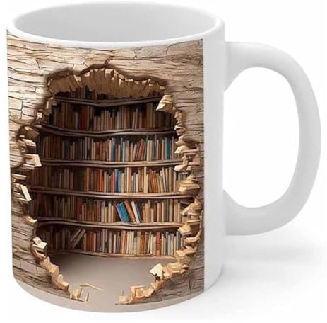 3D Bookshelf Mug, 3D-Bücherregal-Tasse, Bibliothek Bücherregal Becher, Mehrzweckbecher mit kreativem Raumdesign, 3D-Kaffeetasse ein fantastisches Geschenk für Bücherliebhaber, 350ml (B)