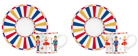 Bialetti Schiaccianoci, Set 2 Tazzine con Piattini, Porcellana