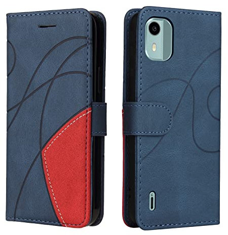 XINNI Housse pour Telephone Nokia C12 Etui, PU/TPU Rétro Retourner Cuir Coque Magnétique Anti Chute Portefeuille Protection Case Cover, Bleu