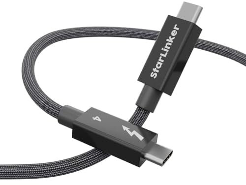 StarLinker Cable Thunderbolt 4 de 240W 3m, Trenzado, Carga PD, Transferencia de datos de 40Gbps y 8K@60Hz 4K@144Hz, USB C para Thunderbolt 3, USB4, MacBook Pro, iPad Pro, Docking, eGPU, Monitor, SSD