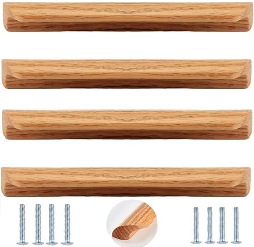 Kitchen Handles for Cupboard and Drawer Solid Wood Handles,Log Cabinet Doors,Cabinet Wardrobe Drawer Handles,Wooden Cabinet Door Handles,Oak,192mm,4 Pack