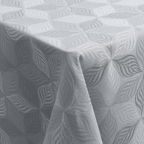 Homaxy Tischdecke Abwaschbar Rechteckig 140x180cm Mehrblättrige Jacquard Tischdecke Ornamente Schmutzabweisend Pflegeleicht, Grau