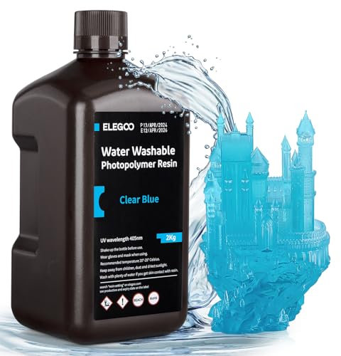 ELEGOO Wasser Waschbares 3D Drucker Resin, Water Washable UV Resin 405nm Photopolymer Harz für MSLA/DLP/LCD 3D Drucker Wasserblau 2000g