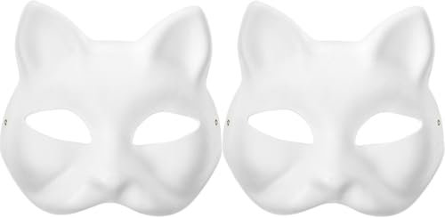 HEMOTON Katzenmaske Therian-Maske 2 Stück Weiße Fuchs-Katzenmasken Tier-Halbgesichtsmaske Unbemalt Blanko Diy-Halloween-Maske Für Maskerade Cosplay-Party