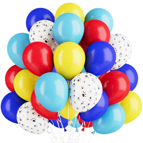 60 Stück Luftballons Pfotenabdruck, Helium Luftballons Bunt Blau Rot, Welpe Paw Hunde Latex Ballons, 12 Zoll Regenbogen Bunte Partyballon fur Geburtstag Valentinstag Verlobung Hochzeit Graduierung