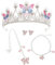 Zliger Krone Schmetterling Mädchenkopfschmuck Silbrig, Prinzessin Schmetterlingskrone Brautkopfschmuck mit Halskette Armband und Ohrringen für Cosplay Geburtstagsfeier Urlaub Party Geschenk