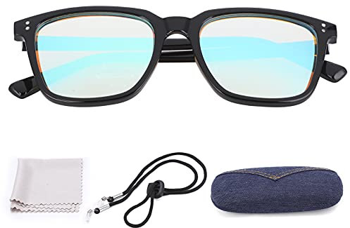 FAUOSWUK Farbblinde Brille, Vollrahmen, UV400, Korrekturbrille für Farbenblinde, Rot/Grün, mit Etui für Sehstörungen der Farben, für Männer und Frauen, Schwarz