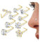 LOLIAS Lot 9 Bouchons Piercing Nez argentés 20G Forme L à vis pour Piercing Narine Bouchons Piercing Nez dorés Acier Chirurgical 316L CZ Ensemble Bijoux pour Hommes Femmes