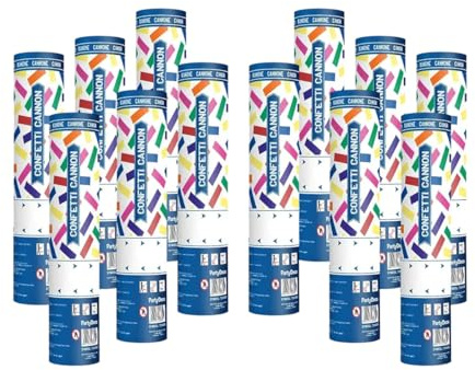 SPARKLERS CLUB Canon à Confettis Rectangle Papier 20 cm Multicouleur Lot de | Papier Biodégradable, Portée 5 Mètres, Rotation Simple Base, Angle 45 Degrés, Rectangle 20 cm, Pack de 12 Lanceurs