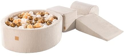MEOWBABY Piscine à Balles et Parcours Motricité Enfant - Parcours motricité bébé avec 200 balles - Module motricité, Côtelé, Ecru