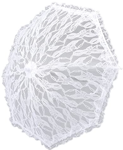 SUNGOOYUE Weißer Spitzen-Sonnenschirm, Vintage-Stil, Elegantes Aussehen, Braut-Spitzenschirm mit J-Griff für Hochzeit, Abschlussball