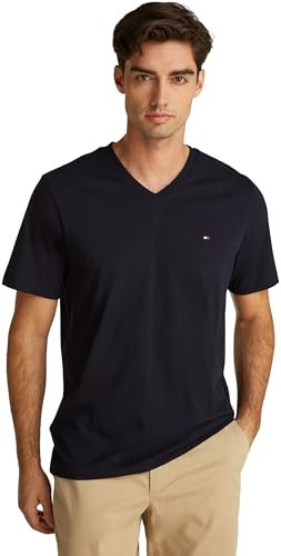 Tommy Hilfiger Camiseta de manga corta Hombre Essential Tee con cuello de pico, Azul (Desert Sky), L