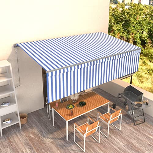 Festnight Toldo Motorizado 5 x 3 m con Persiana, Toldo Eléctrico y Manual Retráctil,Toldo Articulado Eléctrico con Mando a Distancia, para Terraza, Jardín Azul y Blanco
