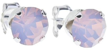 pewterhooter Women 925 Sterling Silver Crystal Stud Earrings (Rose Water Opal)