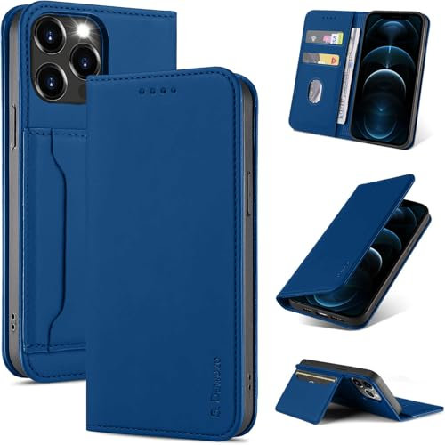 S. Dawezo Handyhülle für iPhone 12 Pro Max Hülle,Premium Leder Klappbare Flip Case [Stoßfeste][Magnetische][Standfunktion] [Kartenfächern] Tasche Schutzhülle für iPhone 12 Pro Max-Blau