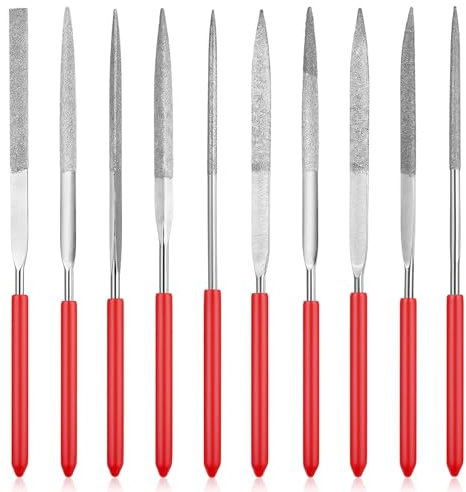 Prasacco 10 Piece Mini Diamond Needle File Set, Micro Round Needle File Flat Needle Square Round Triangular Shape Rifler Files for Metal Jewelry Glass Wood Carving Sanding Polishing Tool (3x140mm)