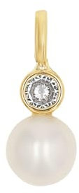 Amor Motivanhänger Gold 375/9ct Damen Anhänger, mit Zirkonia synth., mit Süßwasserzuchtperle, 1,4 cm, Weiß, Kommt in Schmuck Geschenk Box, 2039194