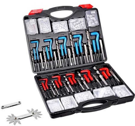 VEVOR Gewindereparatur Gewindereparatursatz Gewinde Reparatur Set 338-teilig, SAE- und metrisches Helicoil-Set Gewindereparaturwerkzeuge M5 M6 M8 M10 M12 1/4 5/16 3/8 7/16 1/2 Zoll HSS-Bohrer